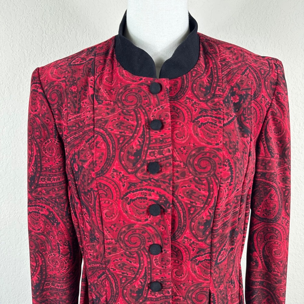 Plaza South Vintage Dress Womens 8 Red Paisley Dark Academia Gothic Button Front